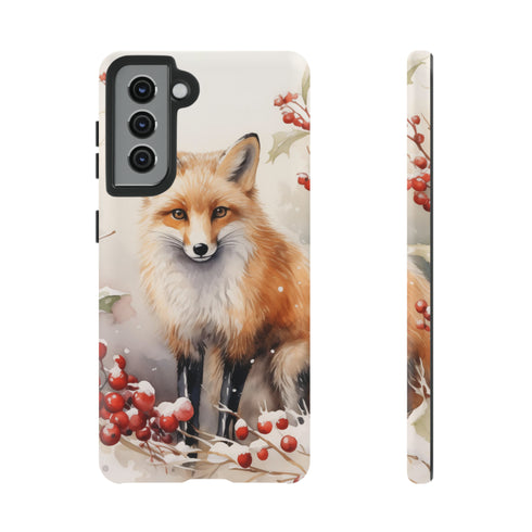 Christmas Fox in a Wreath of Red Berries - Impact Resistant Phone Case Samsung Galaxy S21 Matte